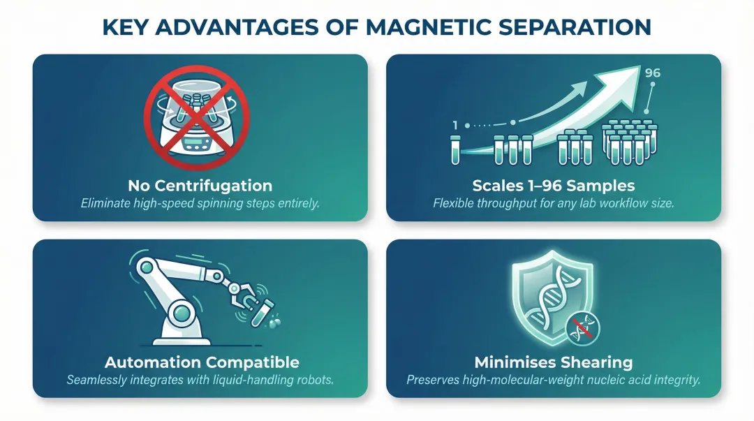 Four key advantages of magnetic bead separation over centrifuge-based extraction methods
