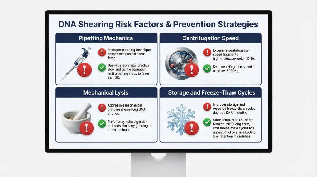 Four causes of HMW DNA shearing with prevention best practices for each