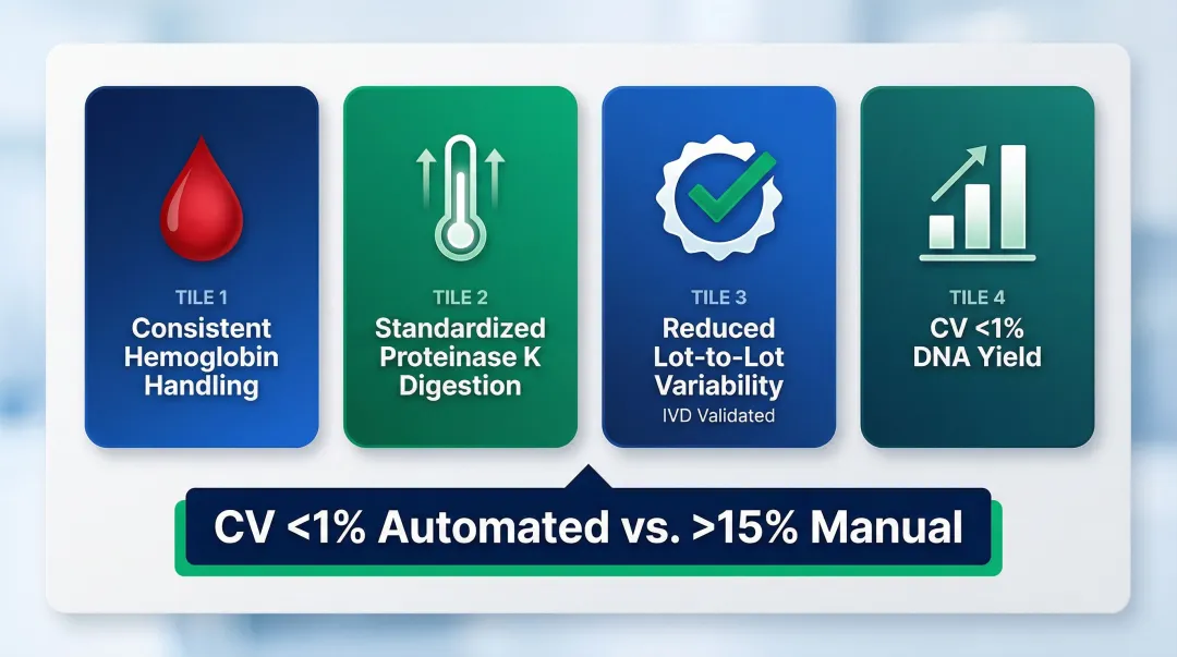 Four critical automation advantages for whole blood DNA extraction with yield CV comparison