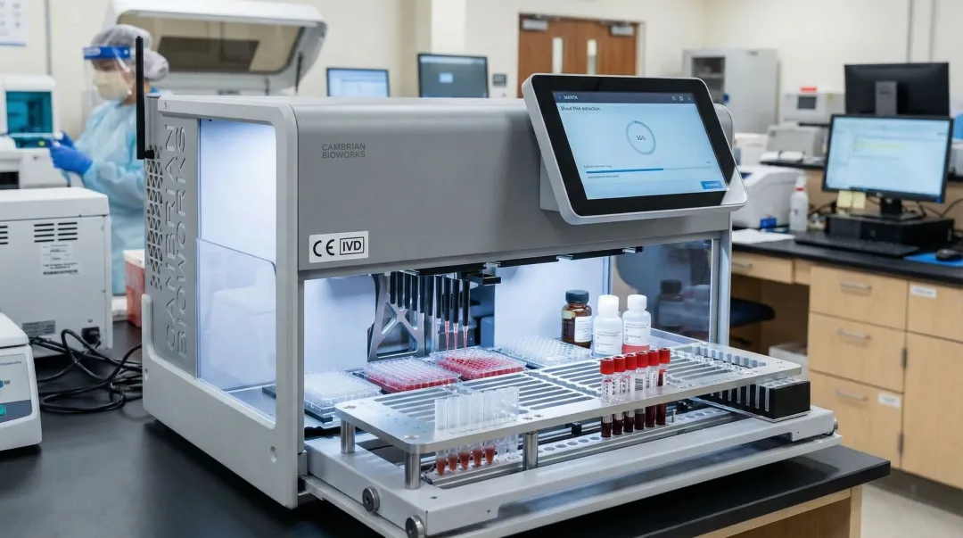 Cambrian Bioworks Manta automated RNA extraction system processing blood samples