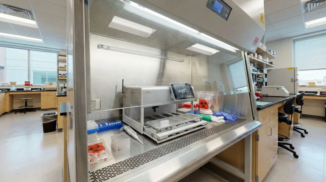 Manta Cambrian Bioworks FFPE DNA extraction instrument on clinical laboratory bench