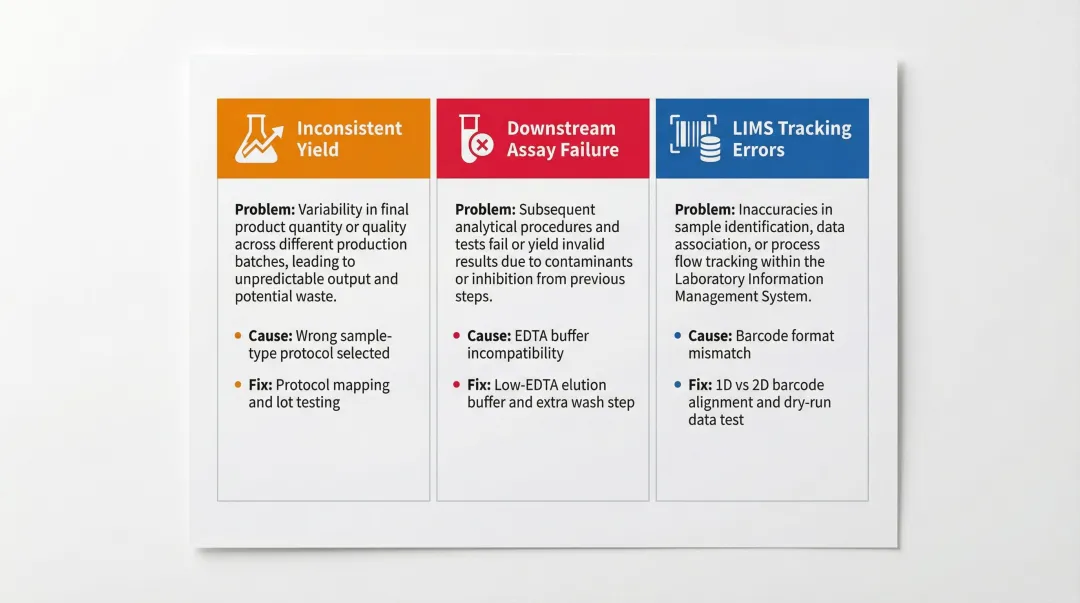 Three automated NAE integration challenges causes and fixes comparison infographic