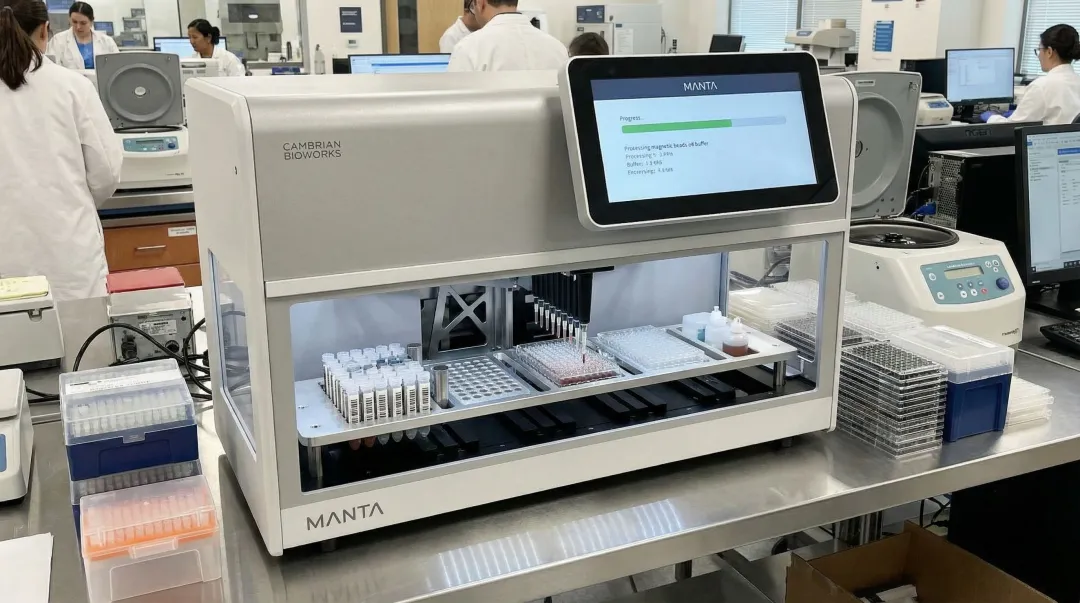 Cambrian Bioworks Manta automated DNA extraction system processing clinical NGS samples