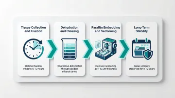 4-step FFPE tissue preparation process from fixation to long-term storage