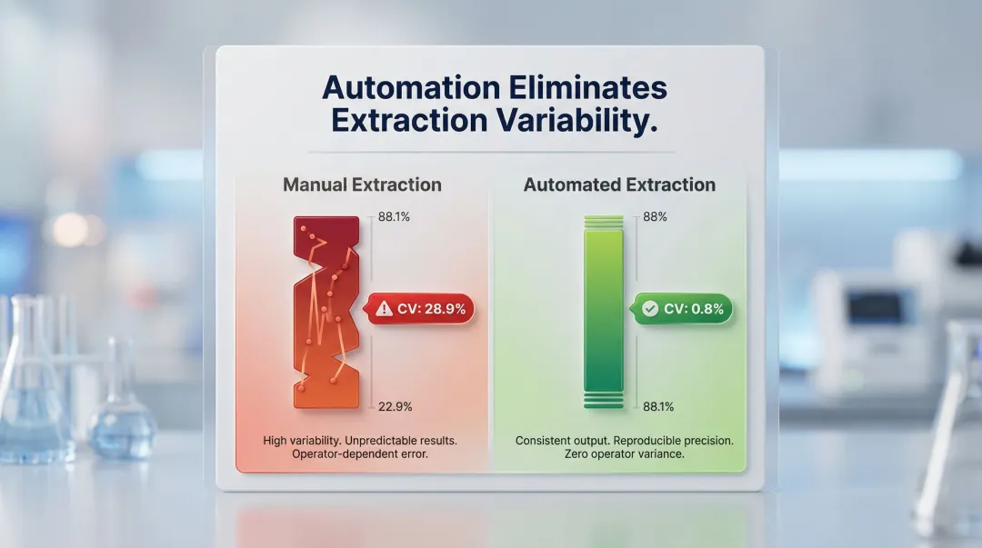 Manual versus automated cfDNA extraction efficiency variability comparison infographic