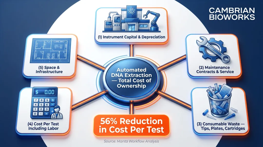 Total cost of ownership breakdown for automated DNA extraction lab platform five cost factors