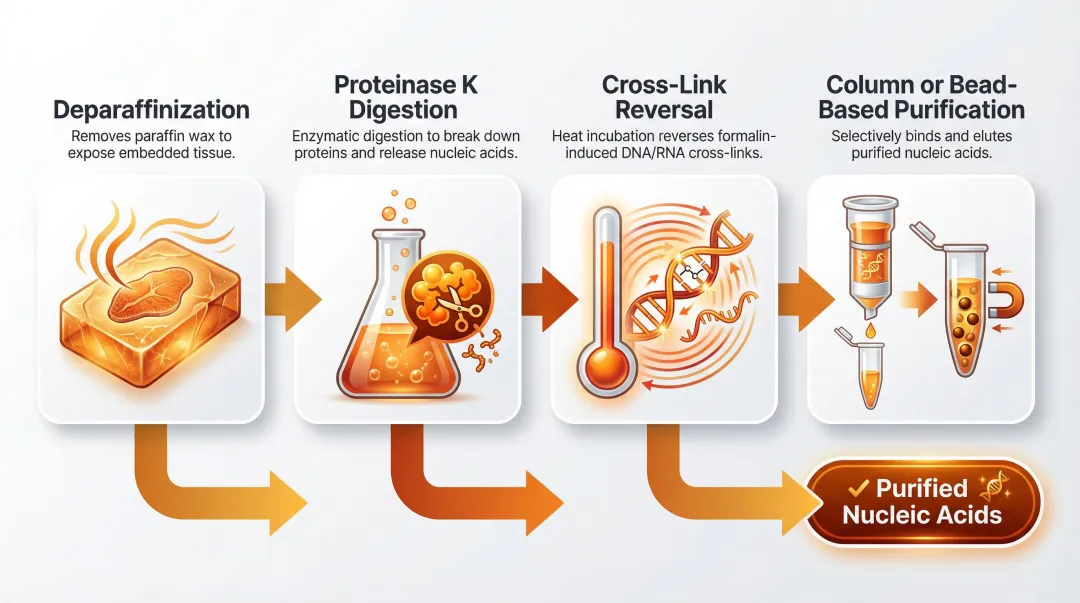 4-step FFPE nucleic acid extraction workflow process flow diagram