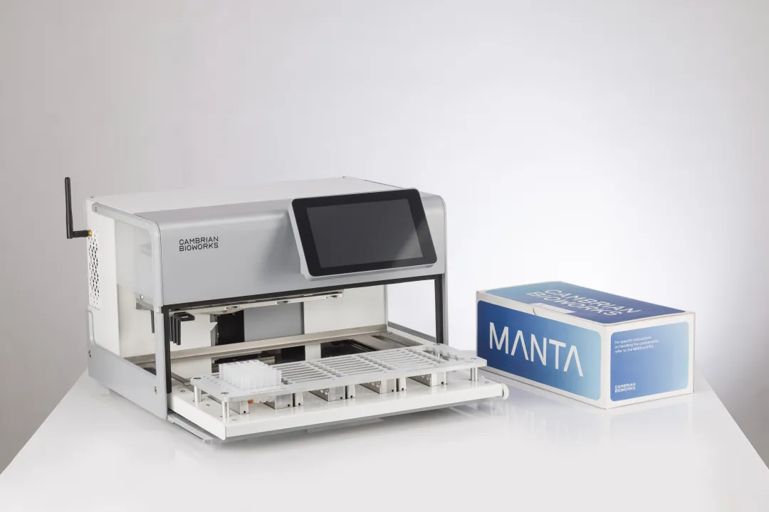 Cambrian Bioworks Manta automated DNA extractor compact device on lab bench