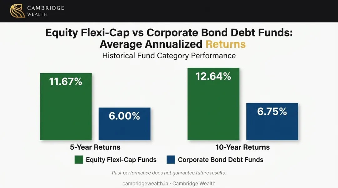 Equity and debt fund category return characteristics over long horizons