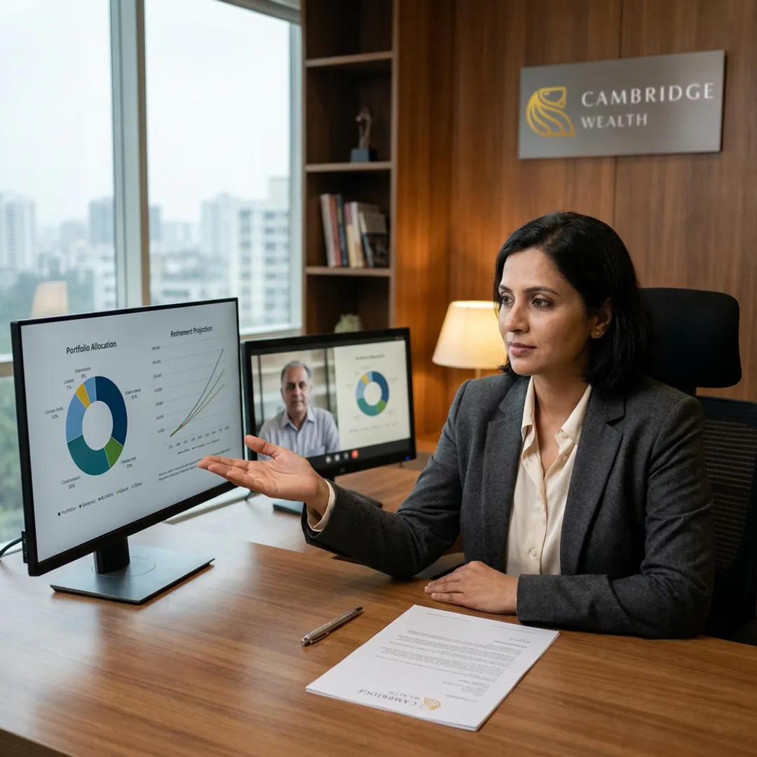 Distributor explaining an asset allocation framework to an NRI investor