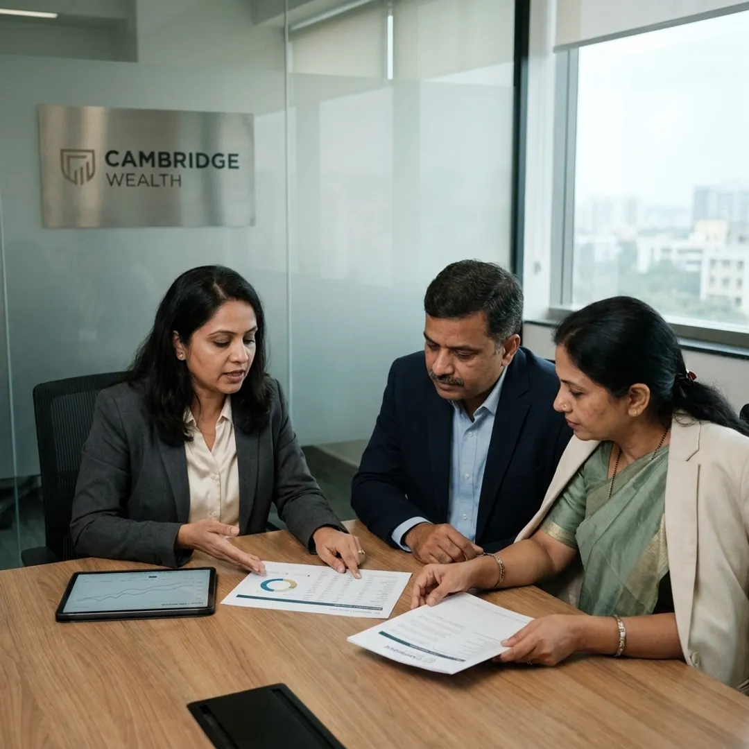 Distributor explaining an asset allocation framework to clients in Pune