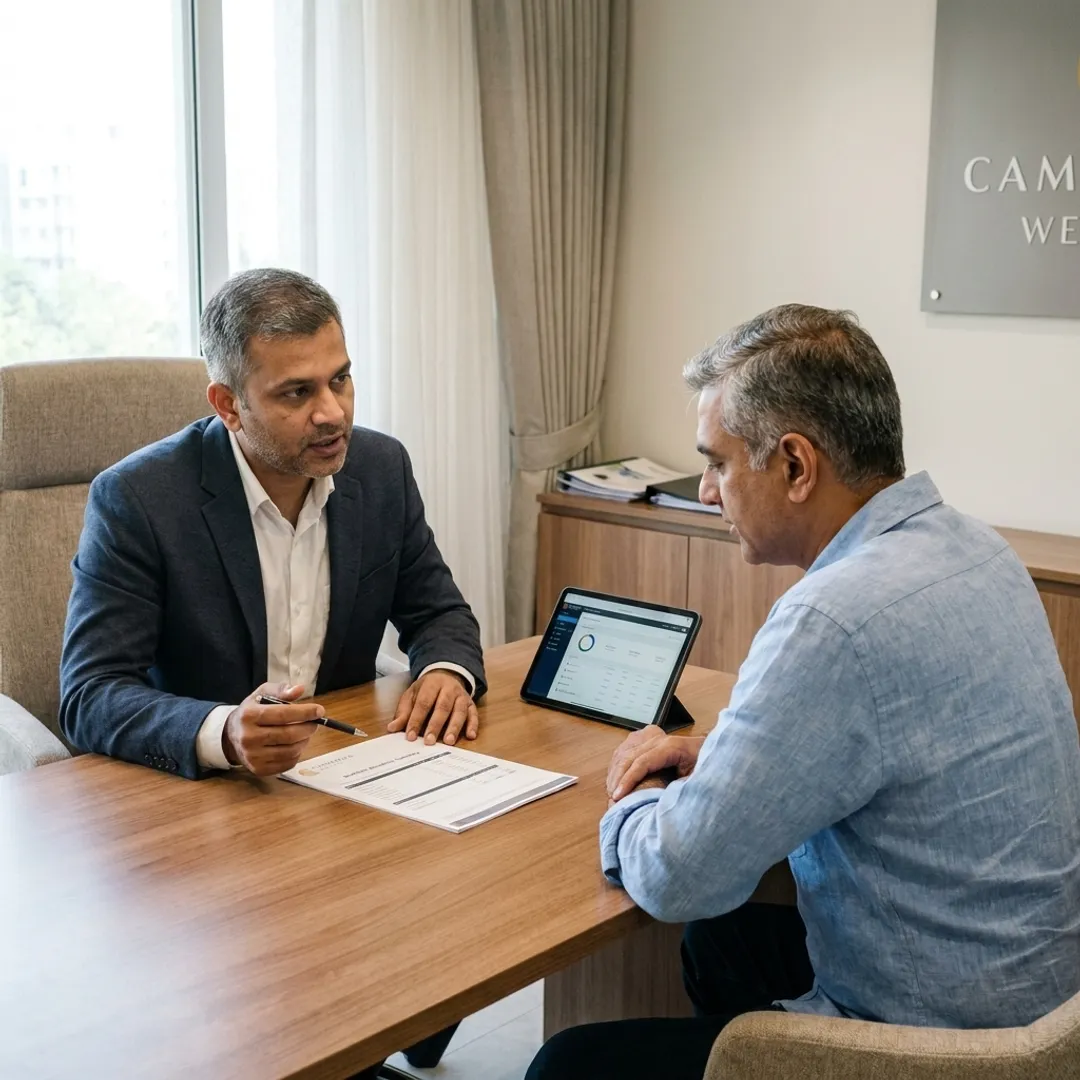Distributor explaining an asset allocation framework to an NRI investor