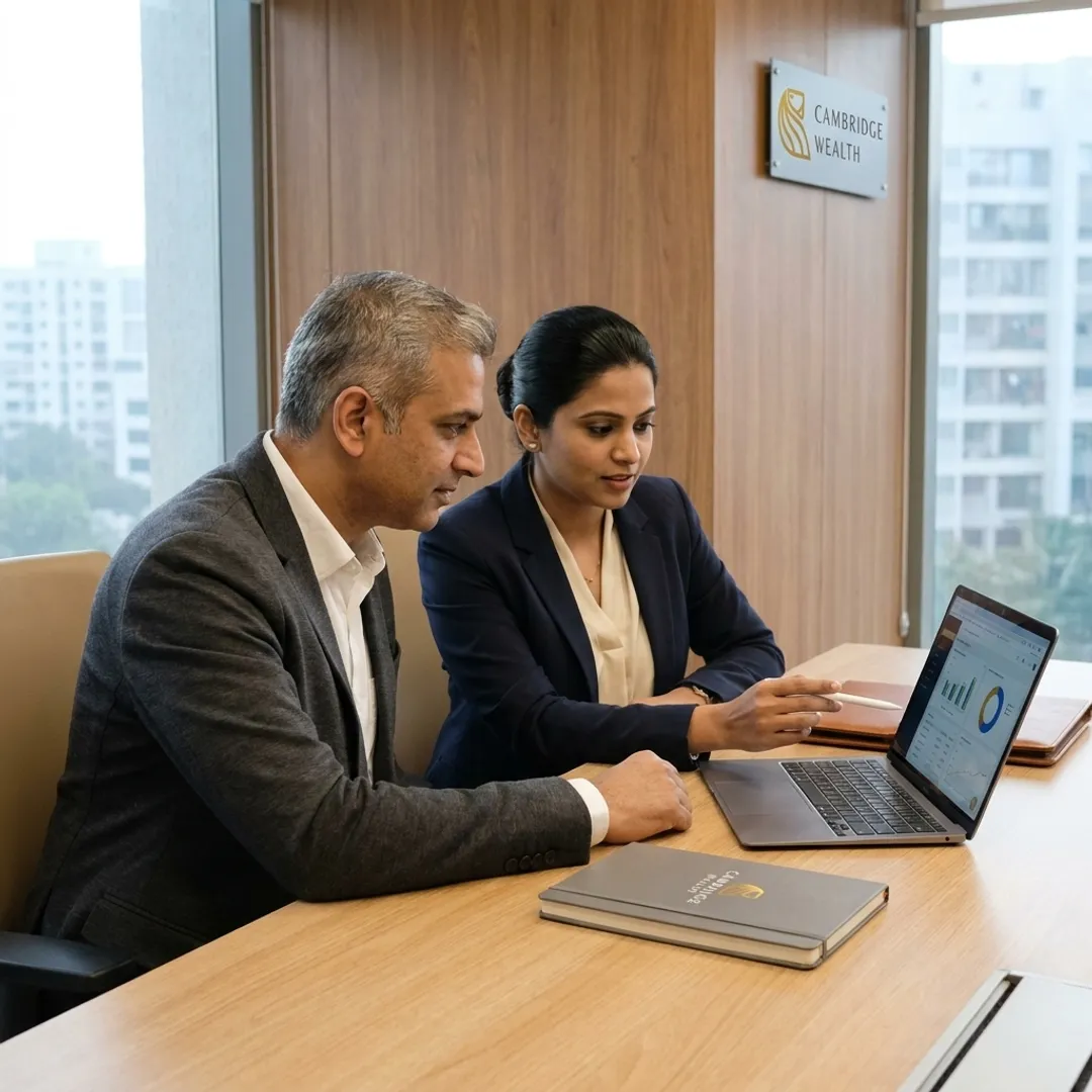 NRI reviewing an India investment portfolio with a mutual fund distributor in Pune