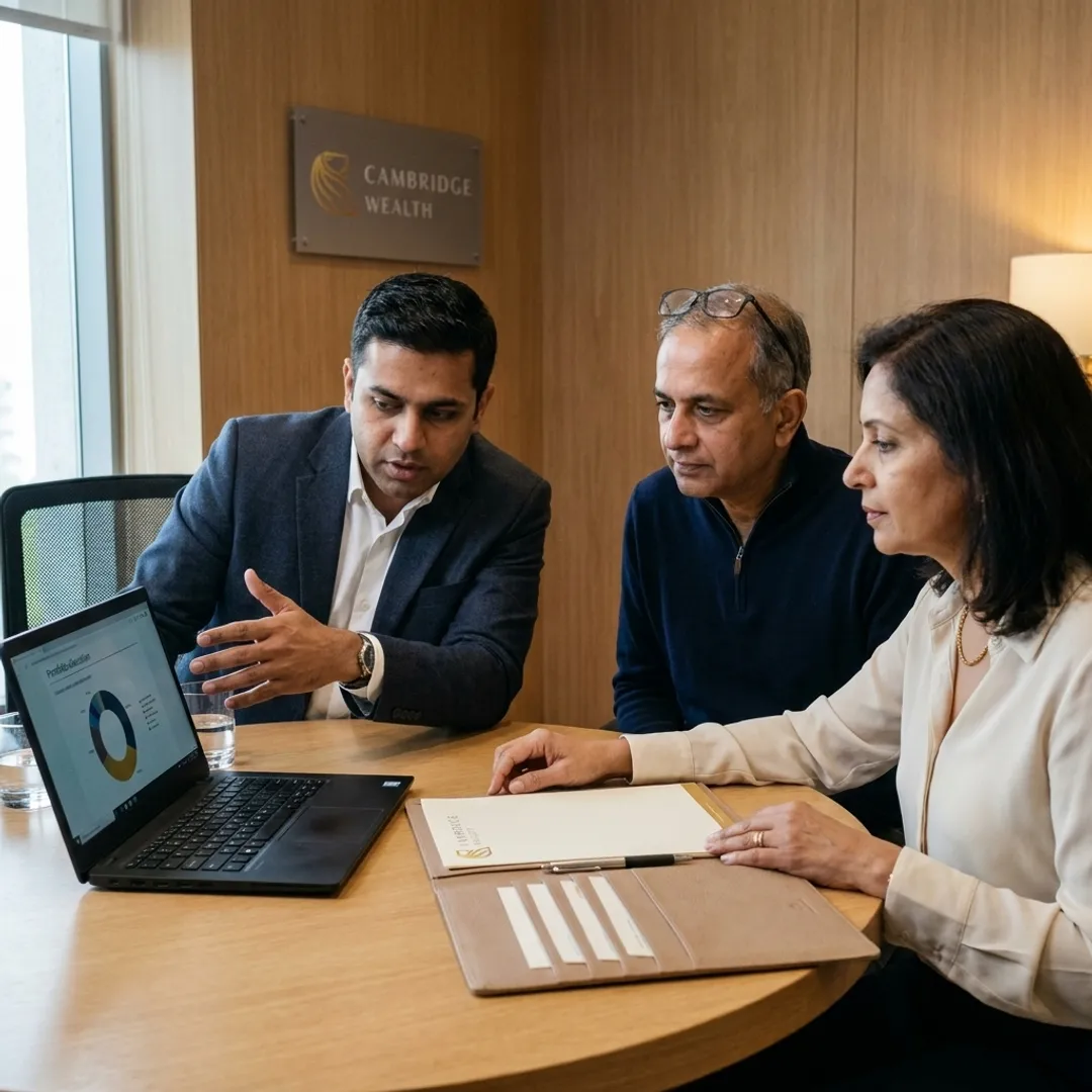 NRI reviewing an India investment portfolio with a mutual fund distributor