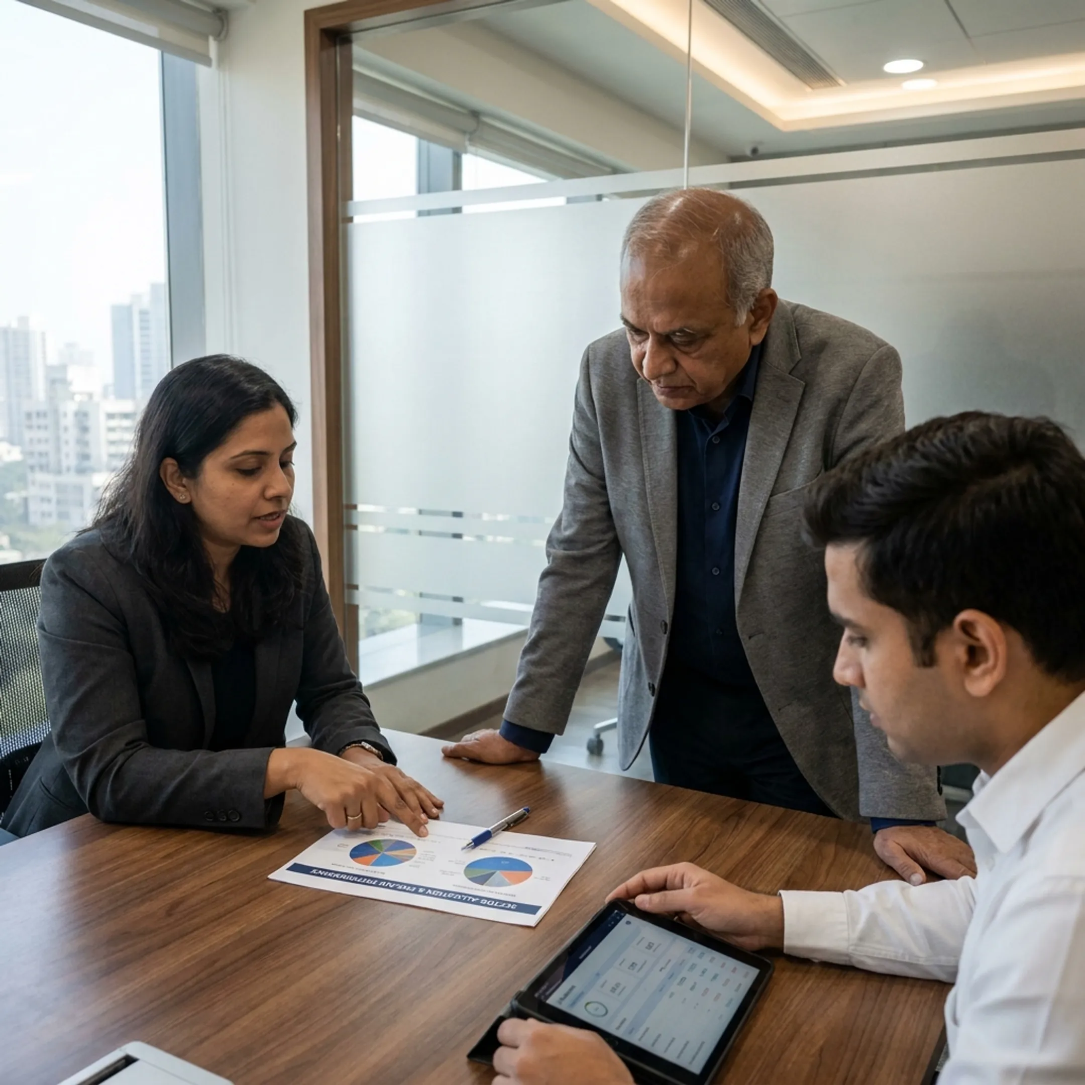 Client reviewing private equity investment options