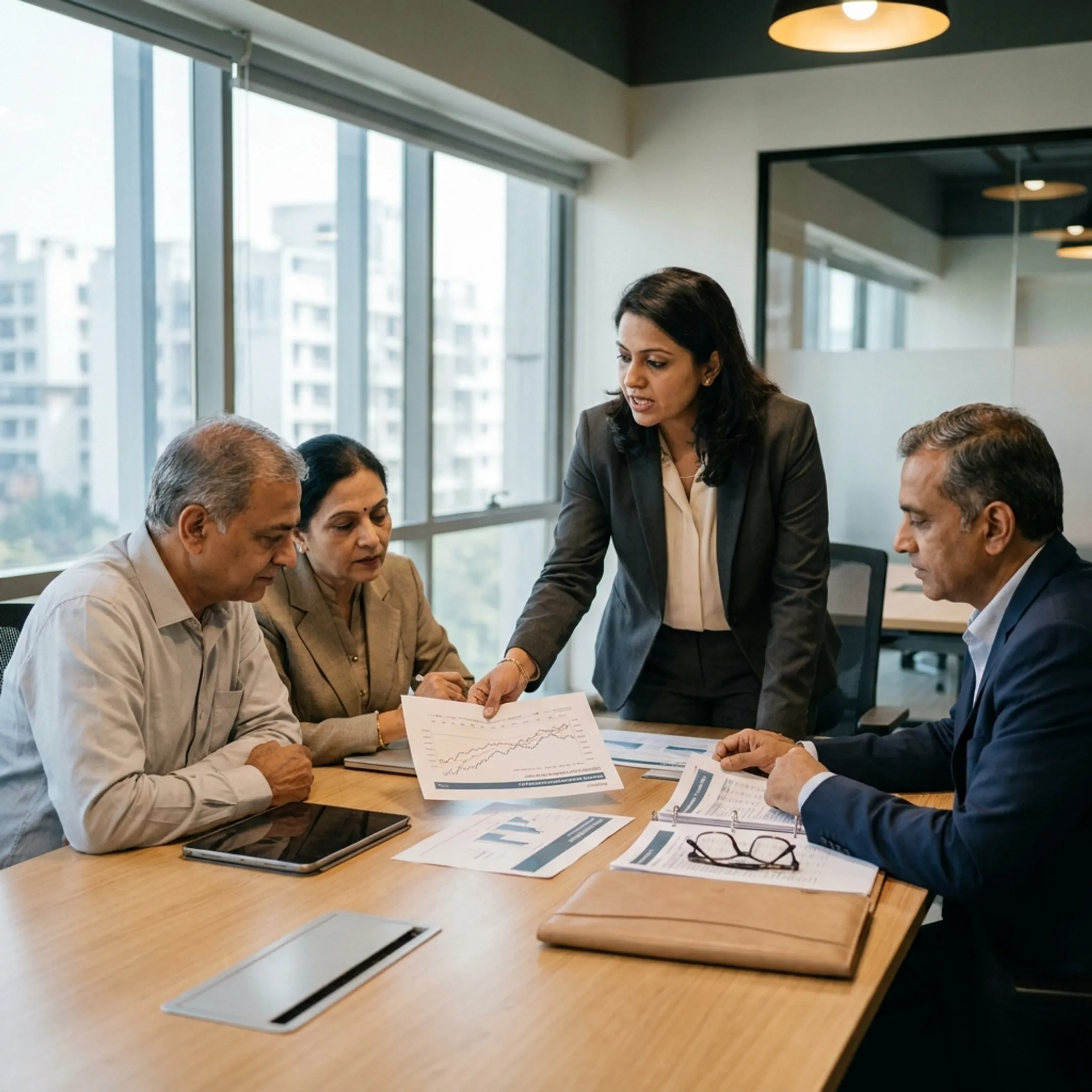 Clients reviewing an alternative investment portfolio