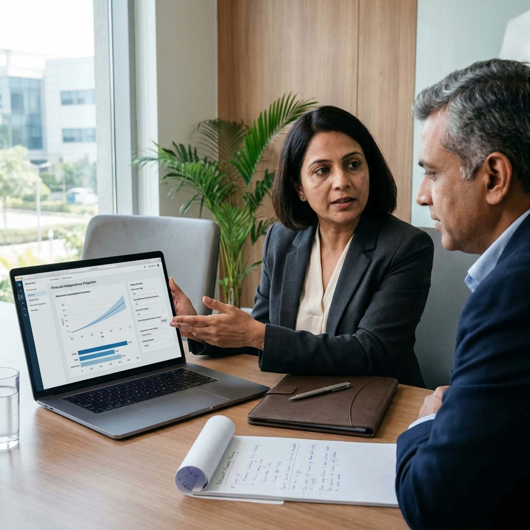 Client reviewing a FIRE calculator projection