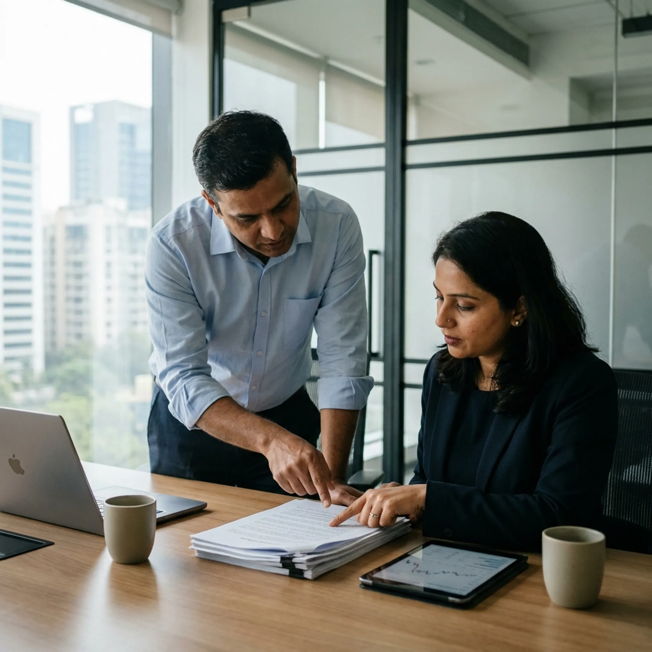 NRI client reviewing expatriate tax documentation in India