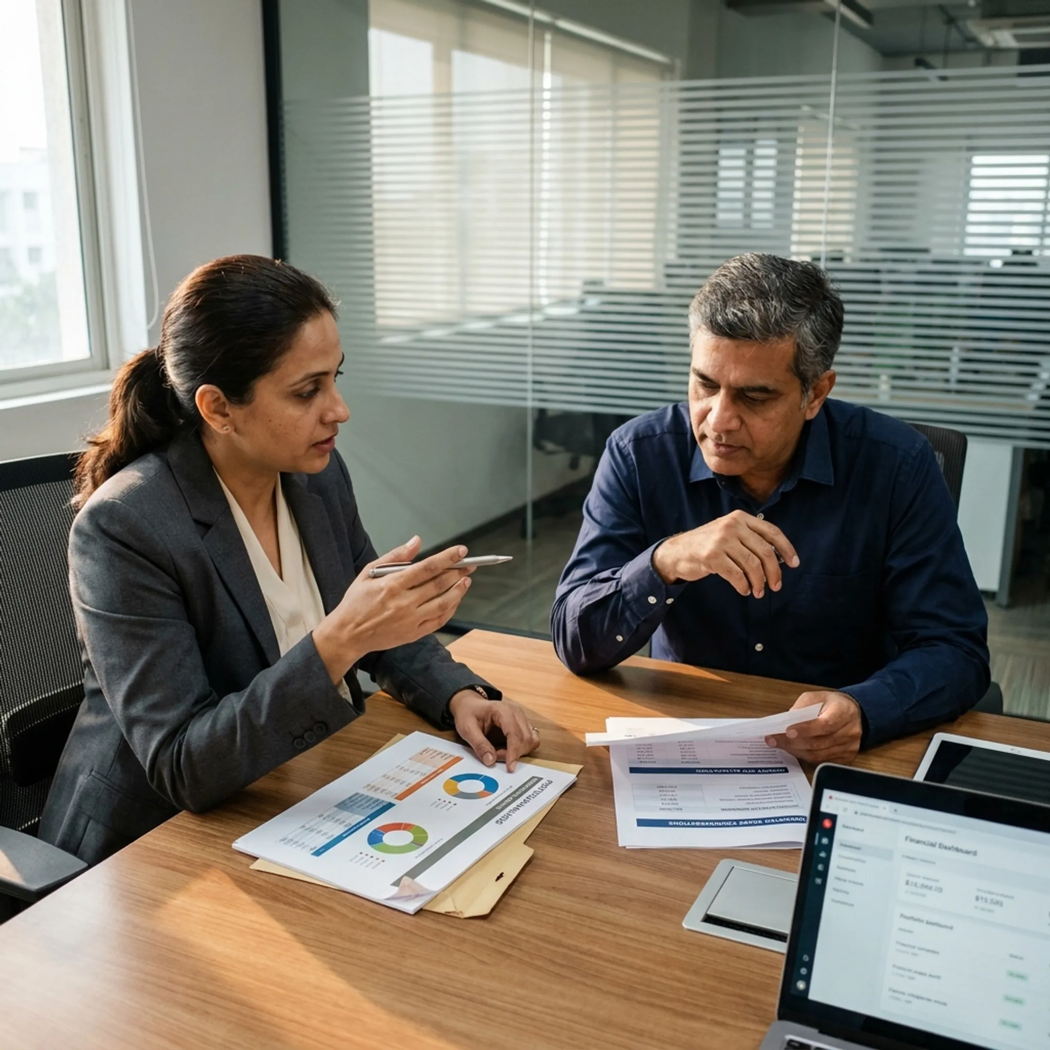 Team member reviewing unlisted equity documents with an investor
