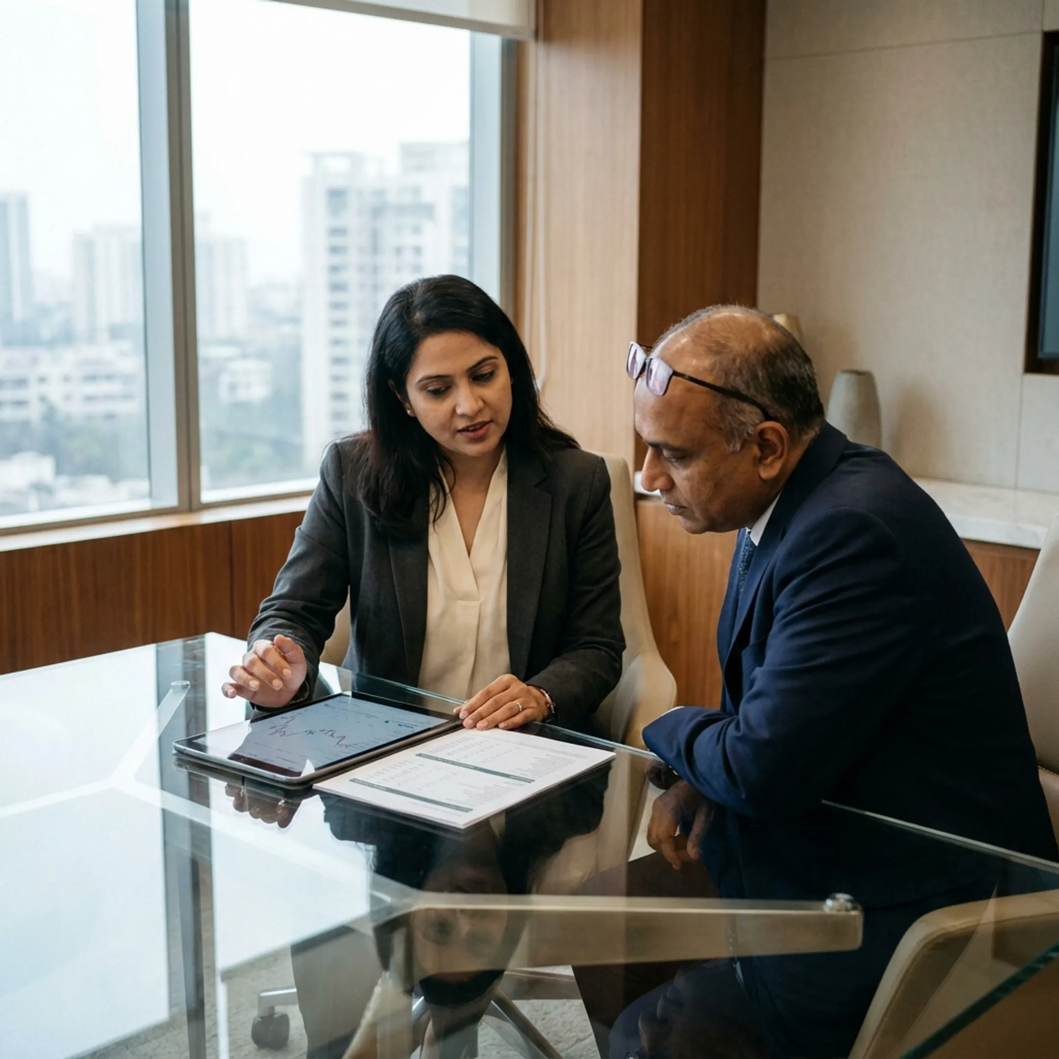 Team member explaining private market investment opportunities