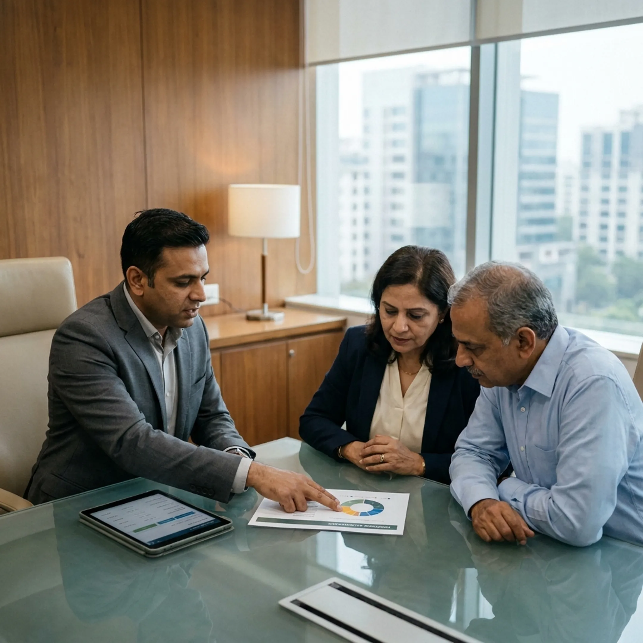 Client reviewing private equity scheme information