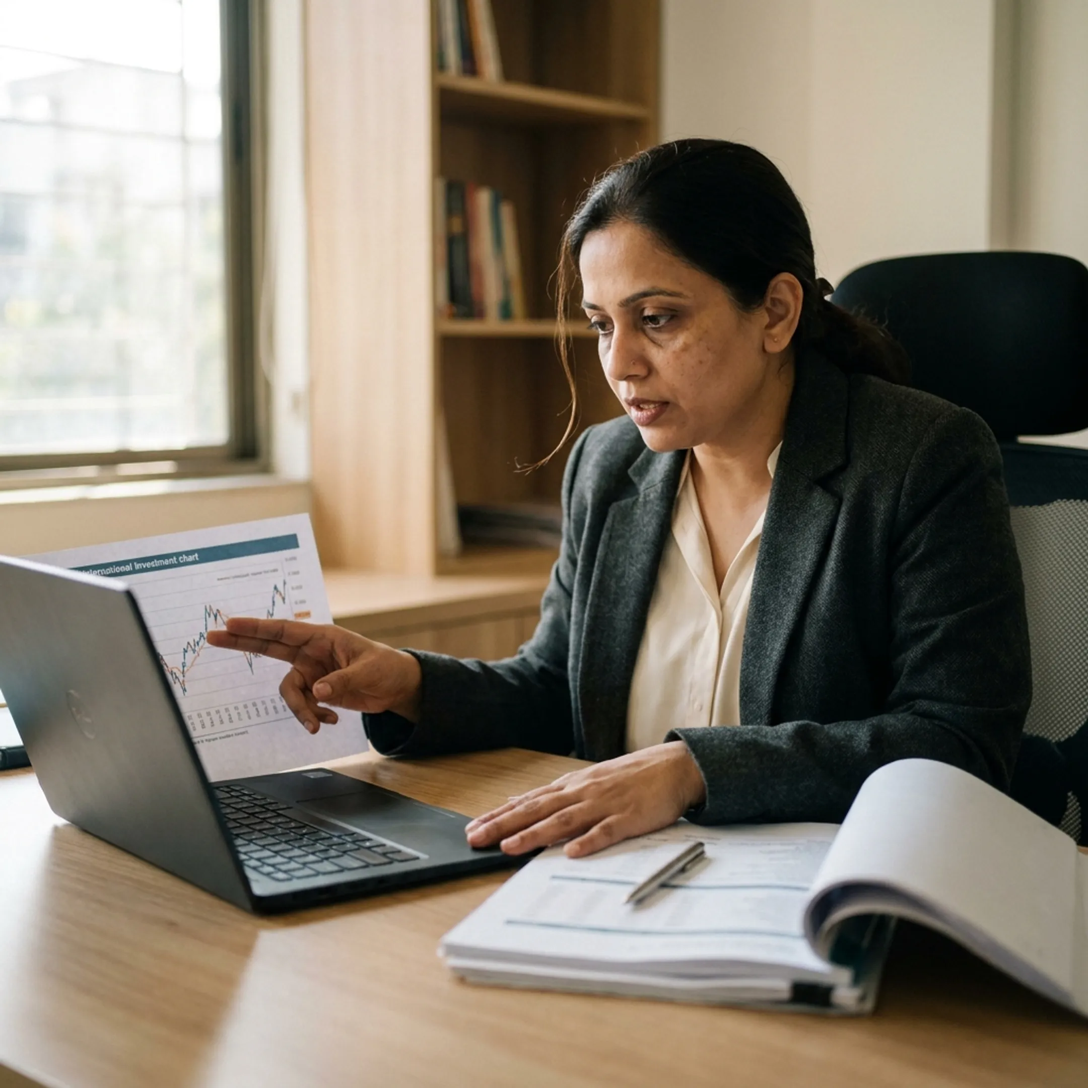 Team member reviewing cross-border tax records