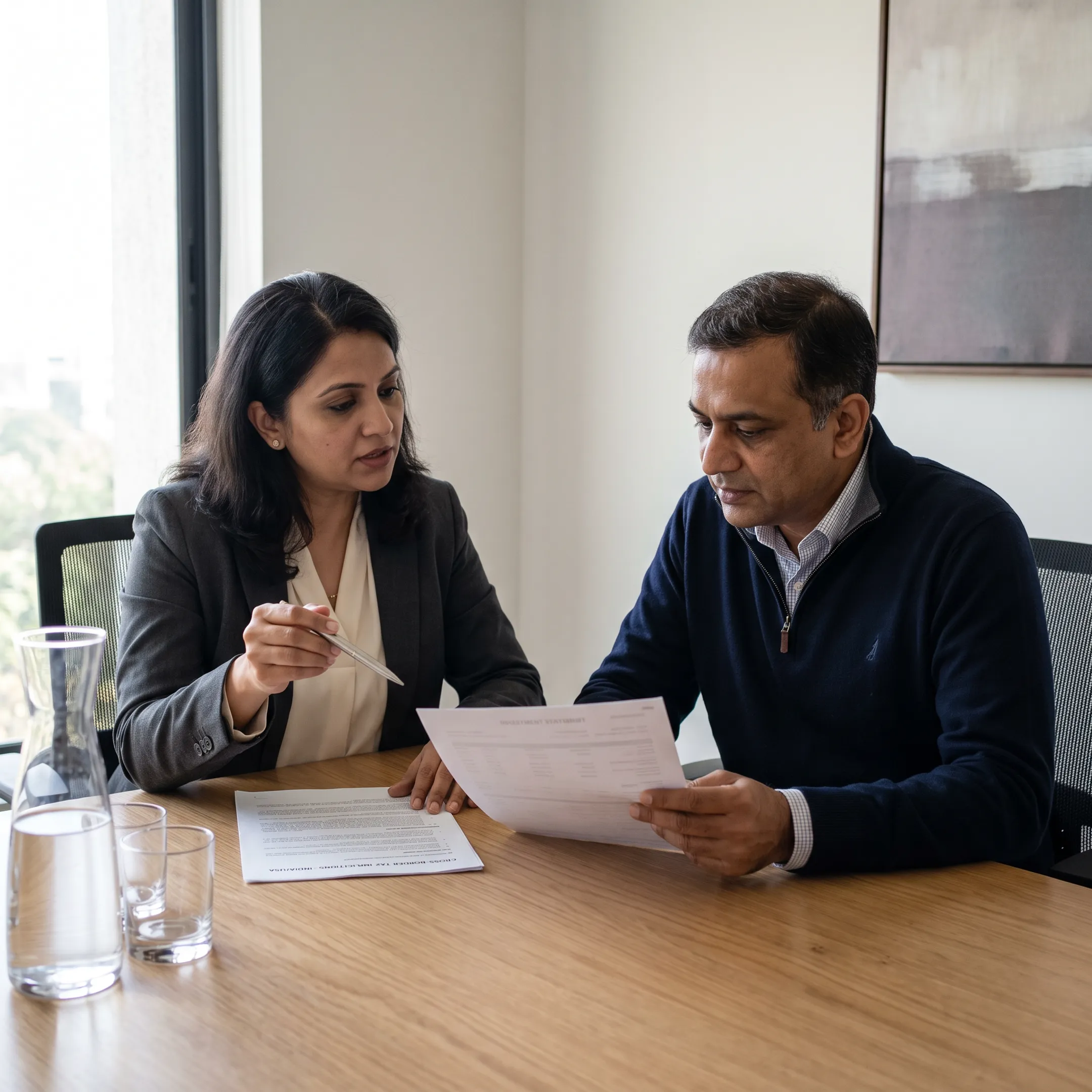 Team member reviewing cross-border tax records with a client