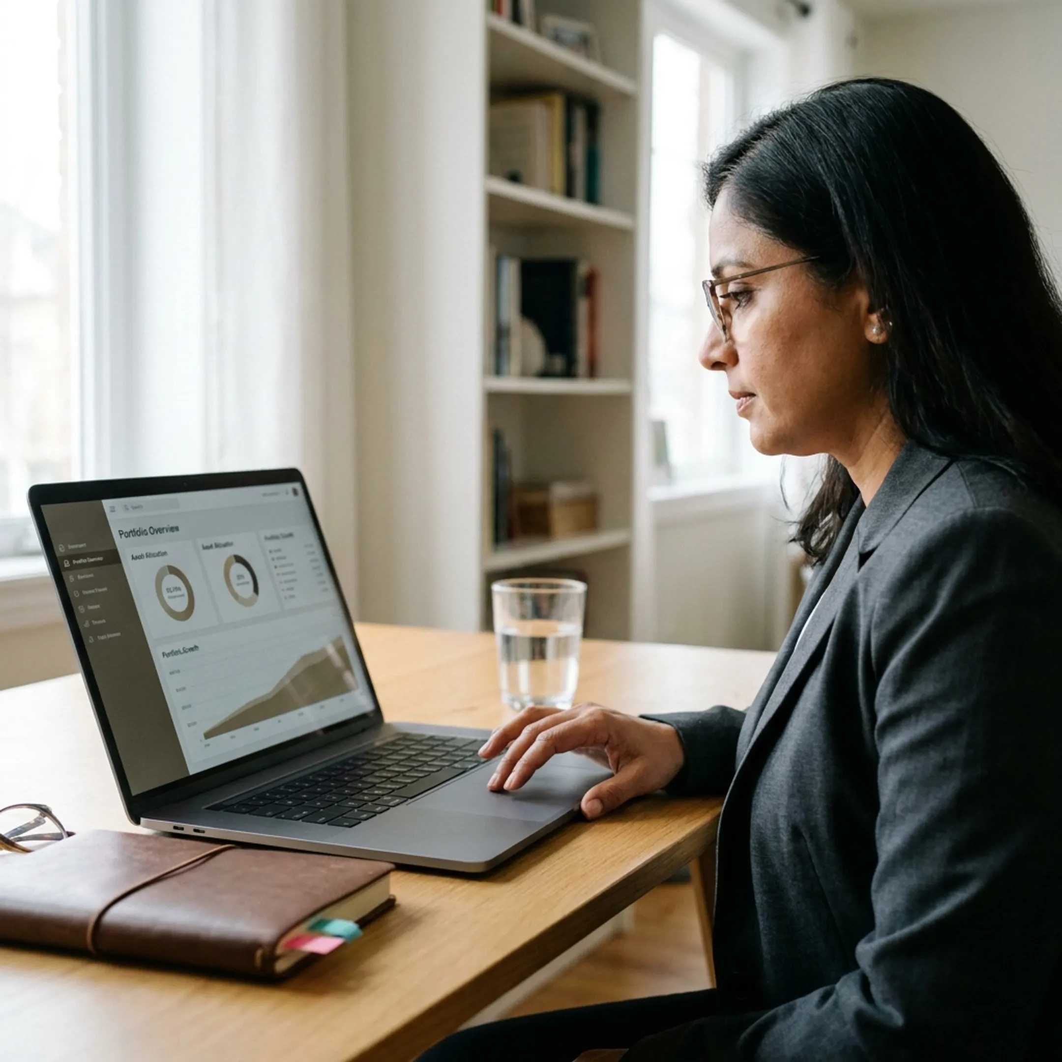 Person reviewing financial goals on an online planning dashboard
