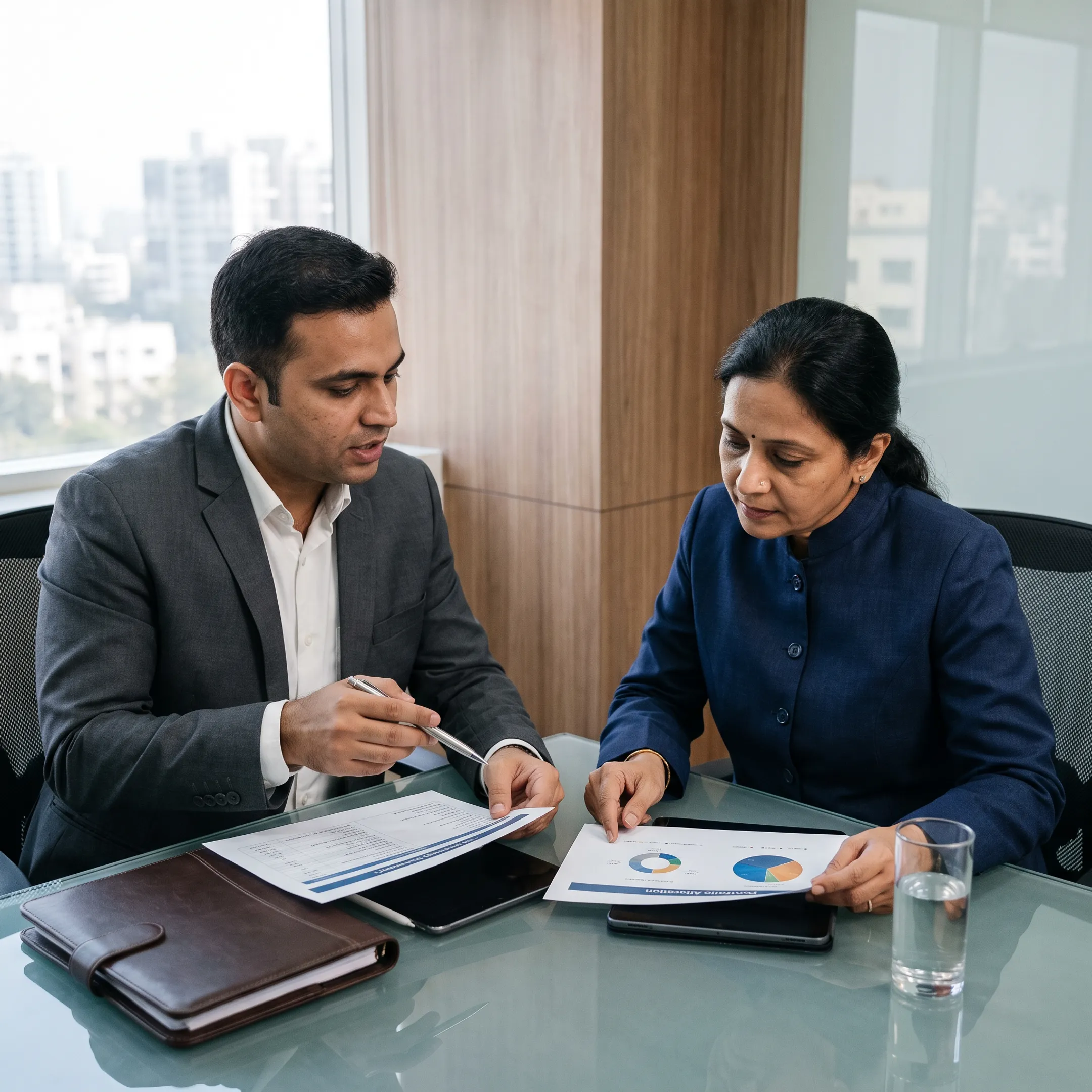 Team member reviewing tax records with a client in India