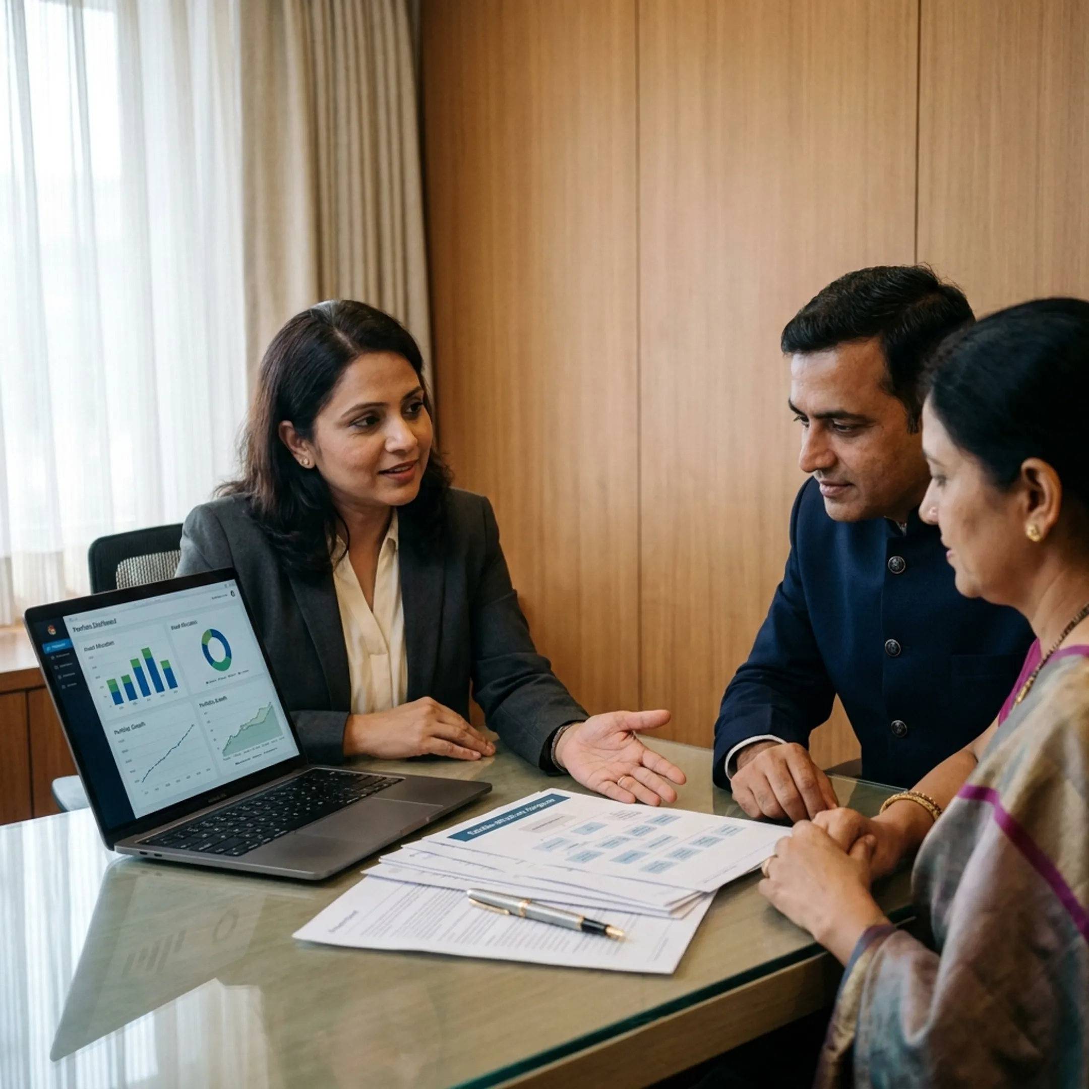 Family reviewing documents for transferring assets across generations
