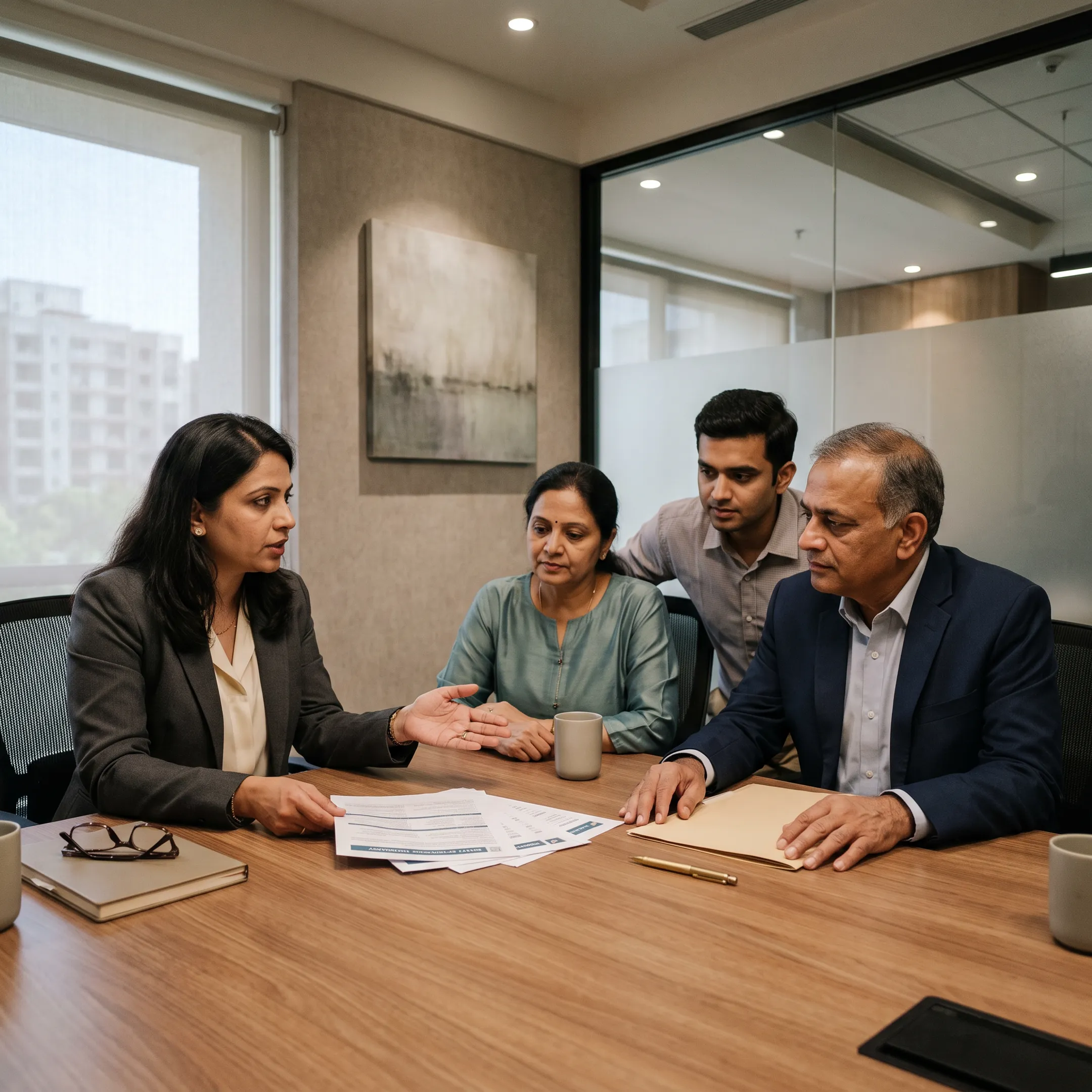 Family reviewing estate documentation in India
