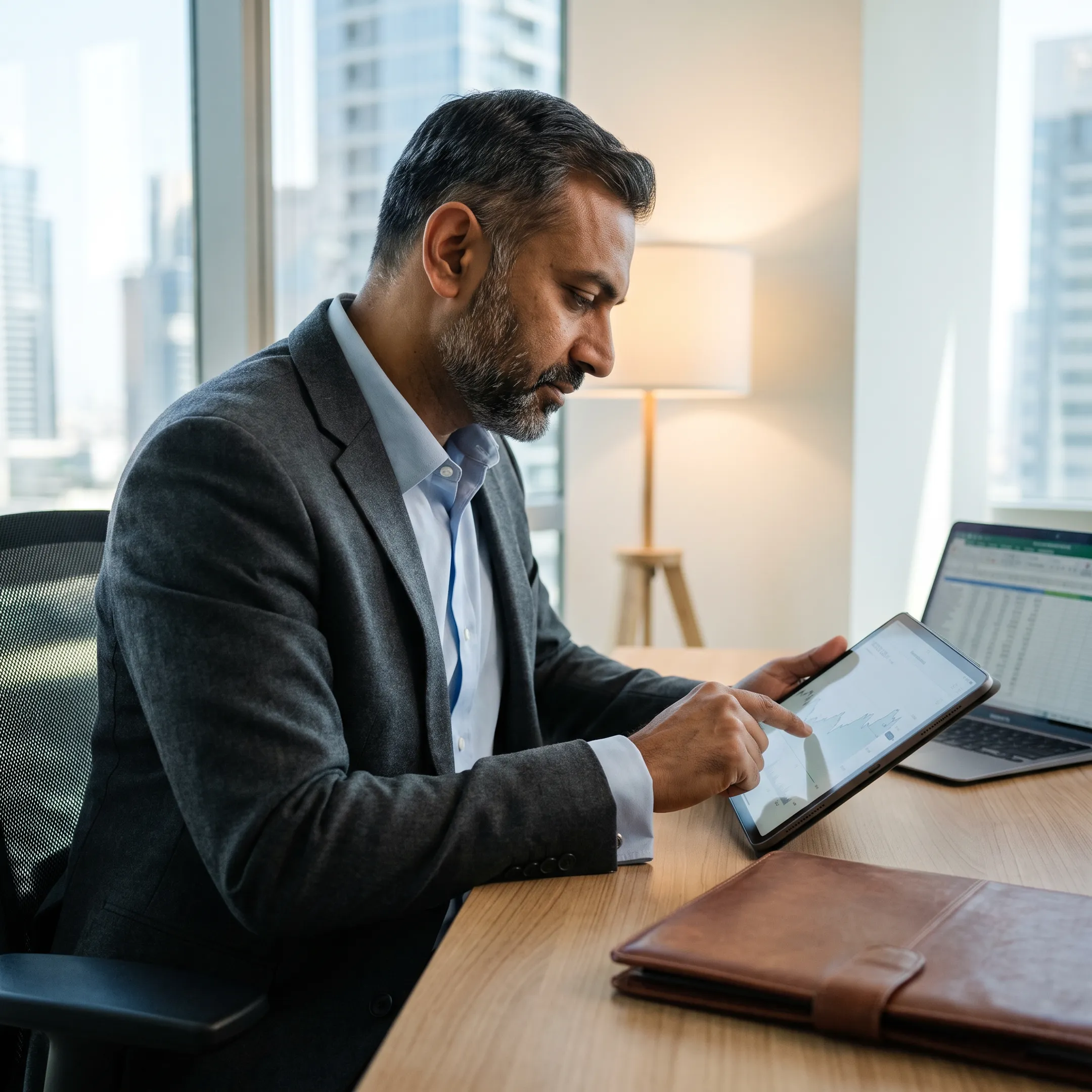 Aggressive mutual fund portfolios reviewed on a digital tablet