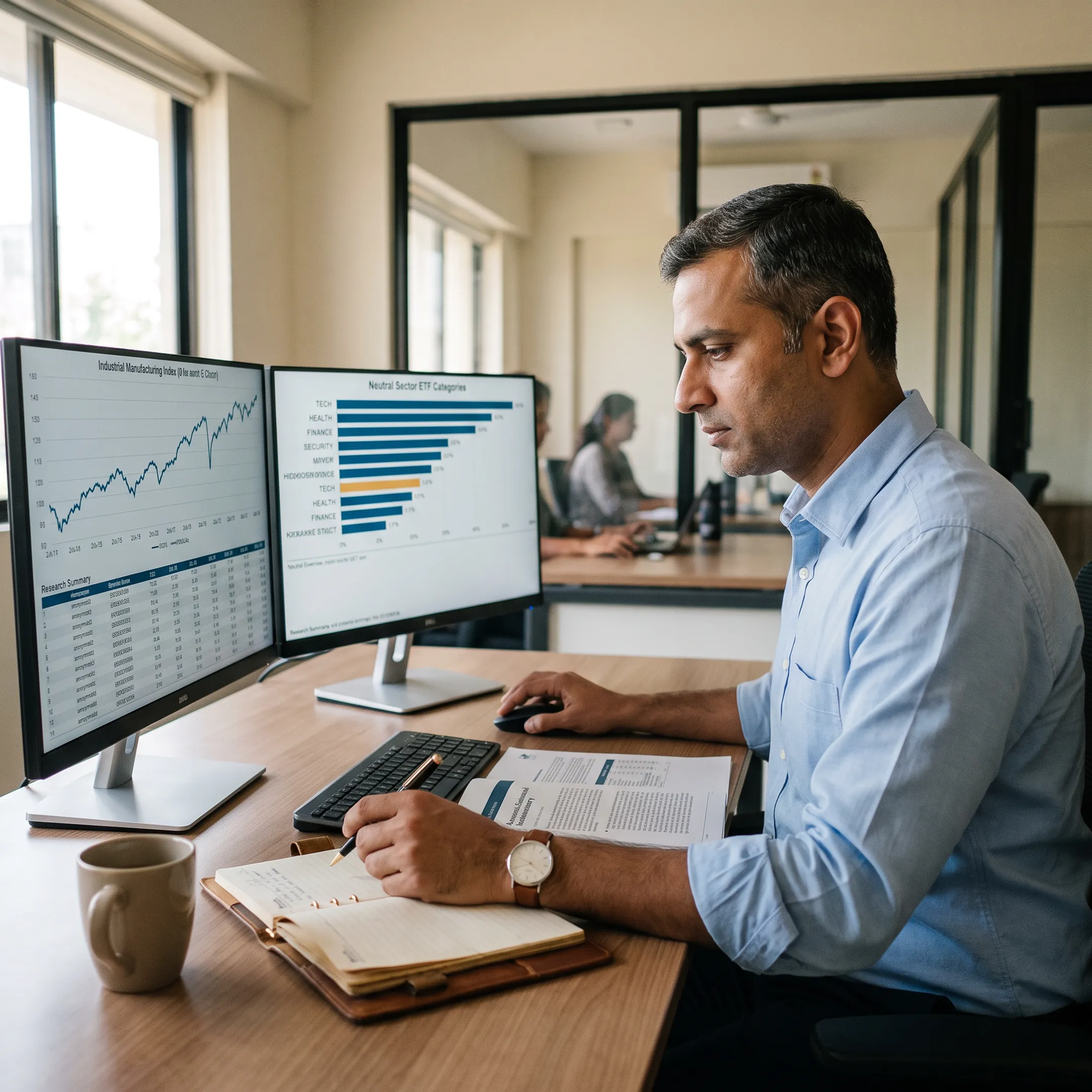 Indian industrial and defence sector fund analytics on screen