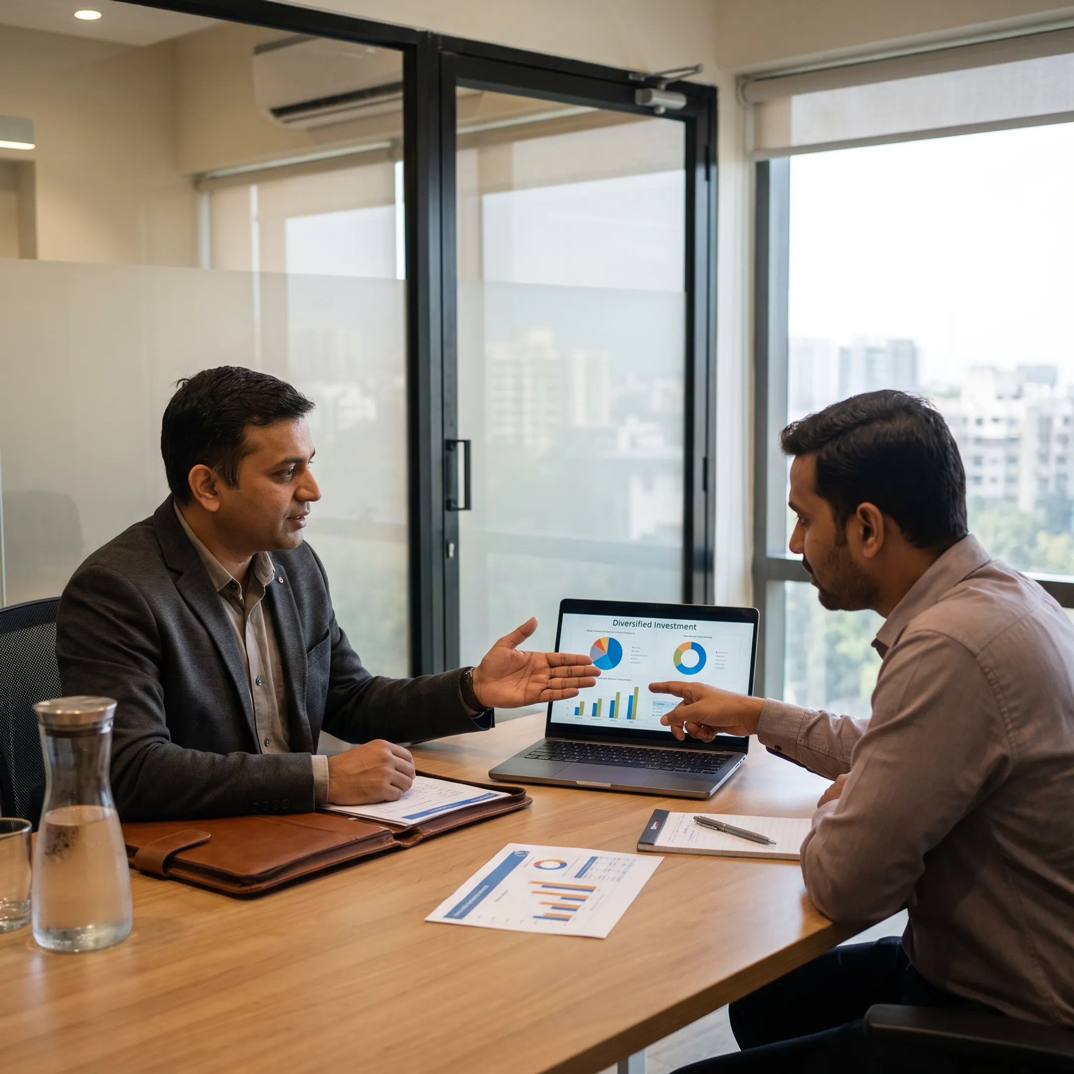 Investment advisor reviewing portfolio data