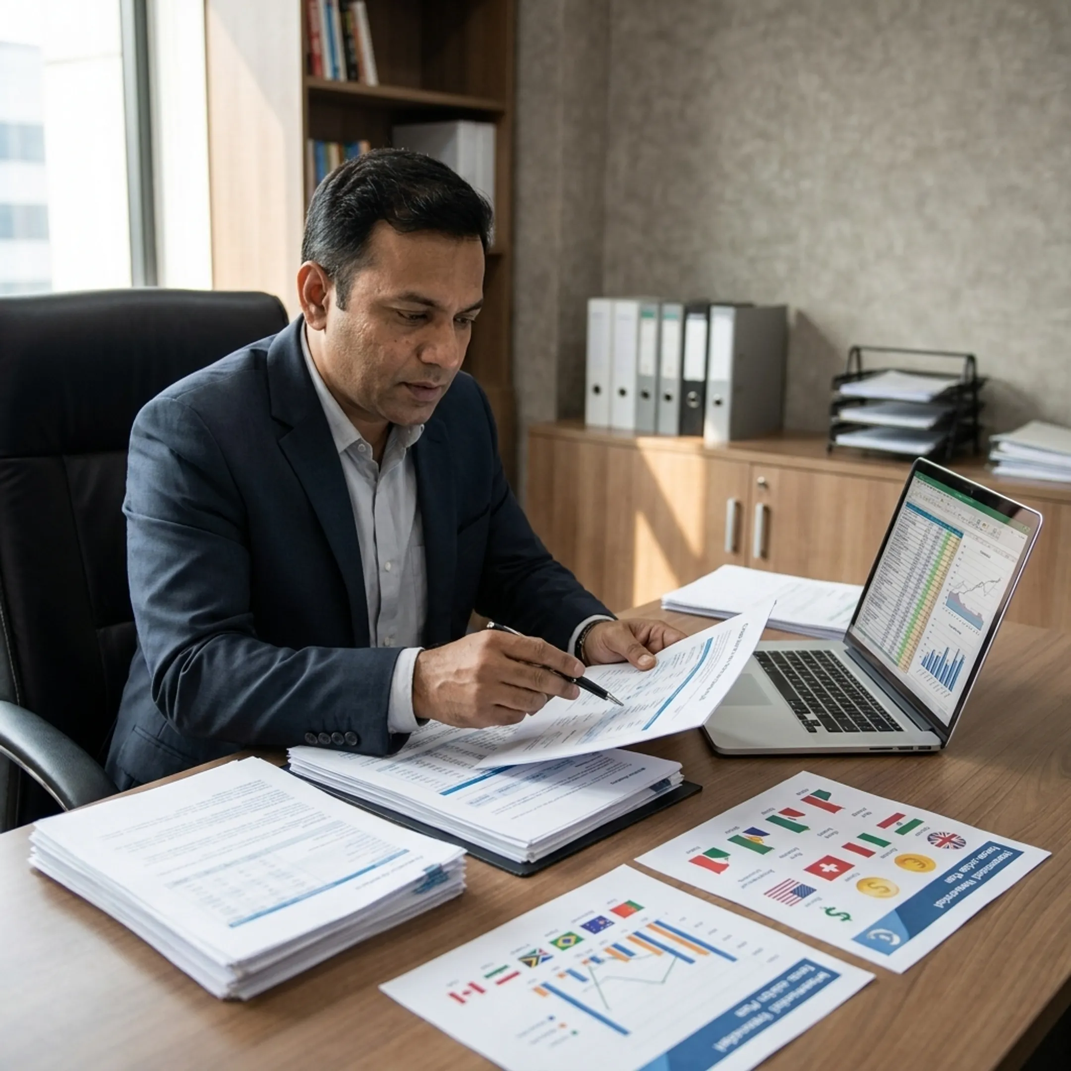 Expatriate client reviewing cross-border tax documentation