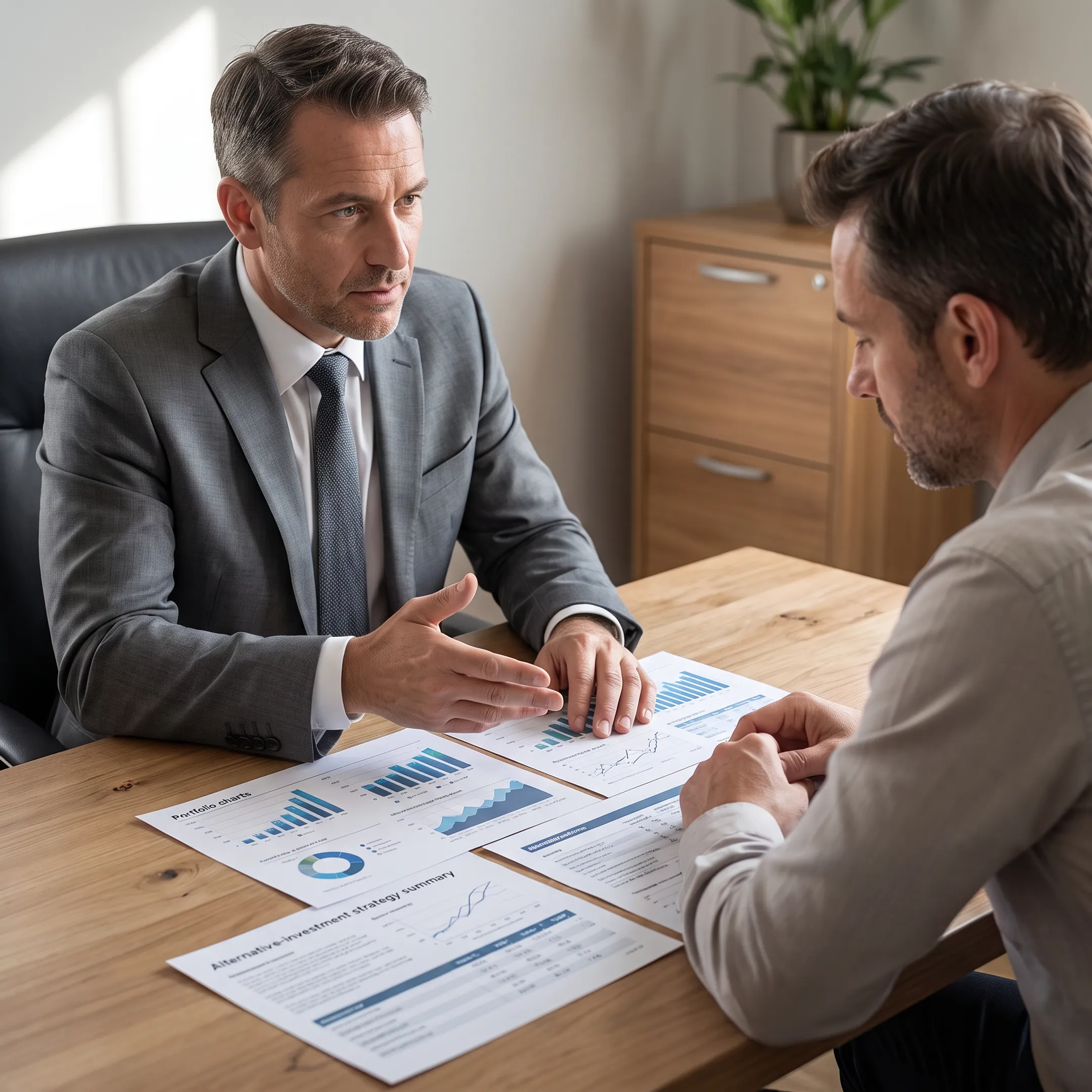 Client reviewing alternative investment scheme information