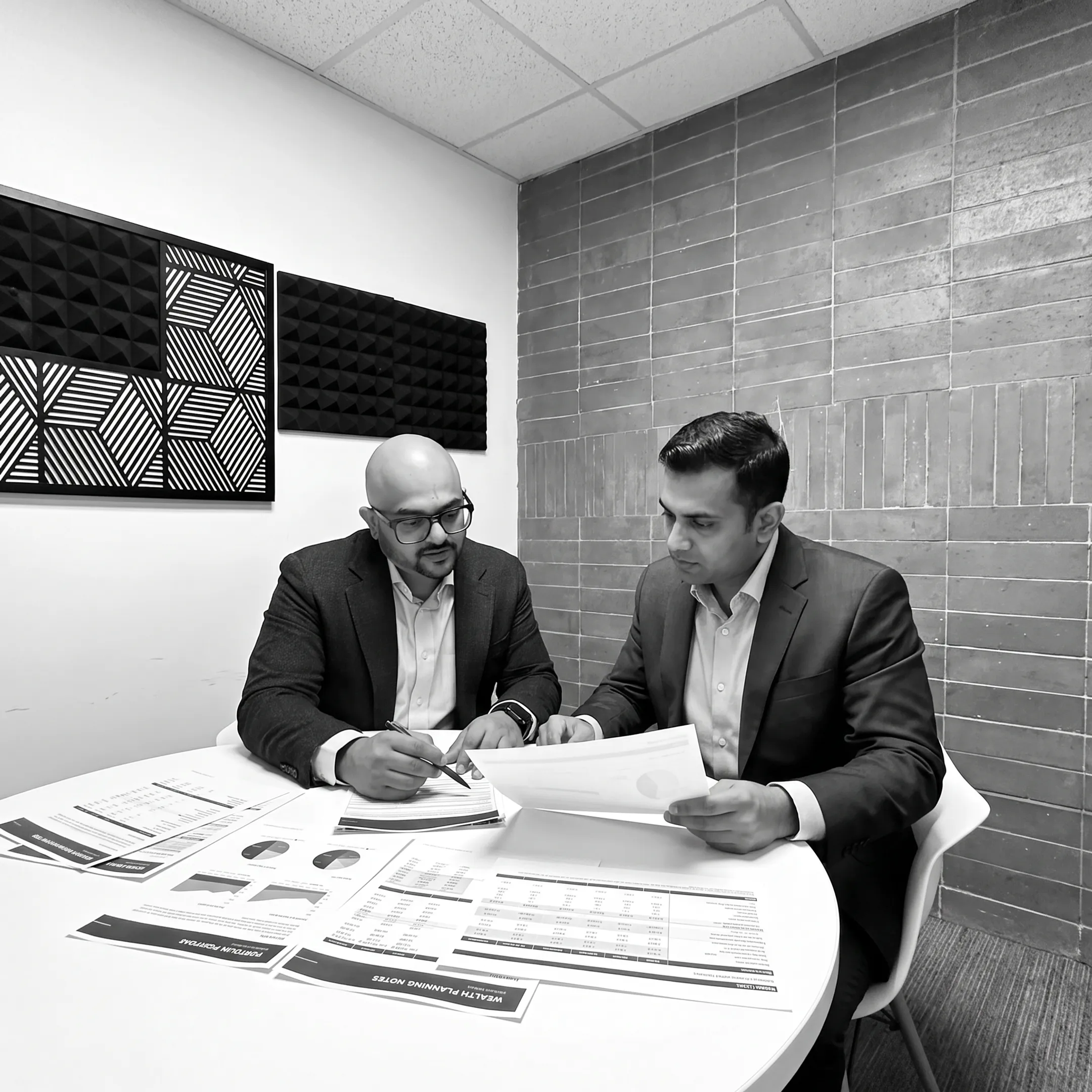 Team member reviewing goals and holdings with a client