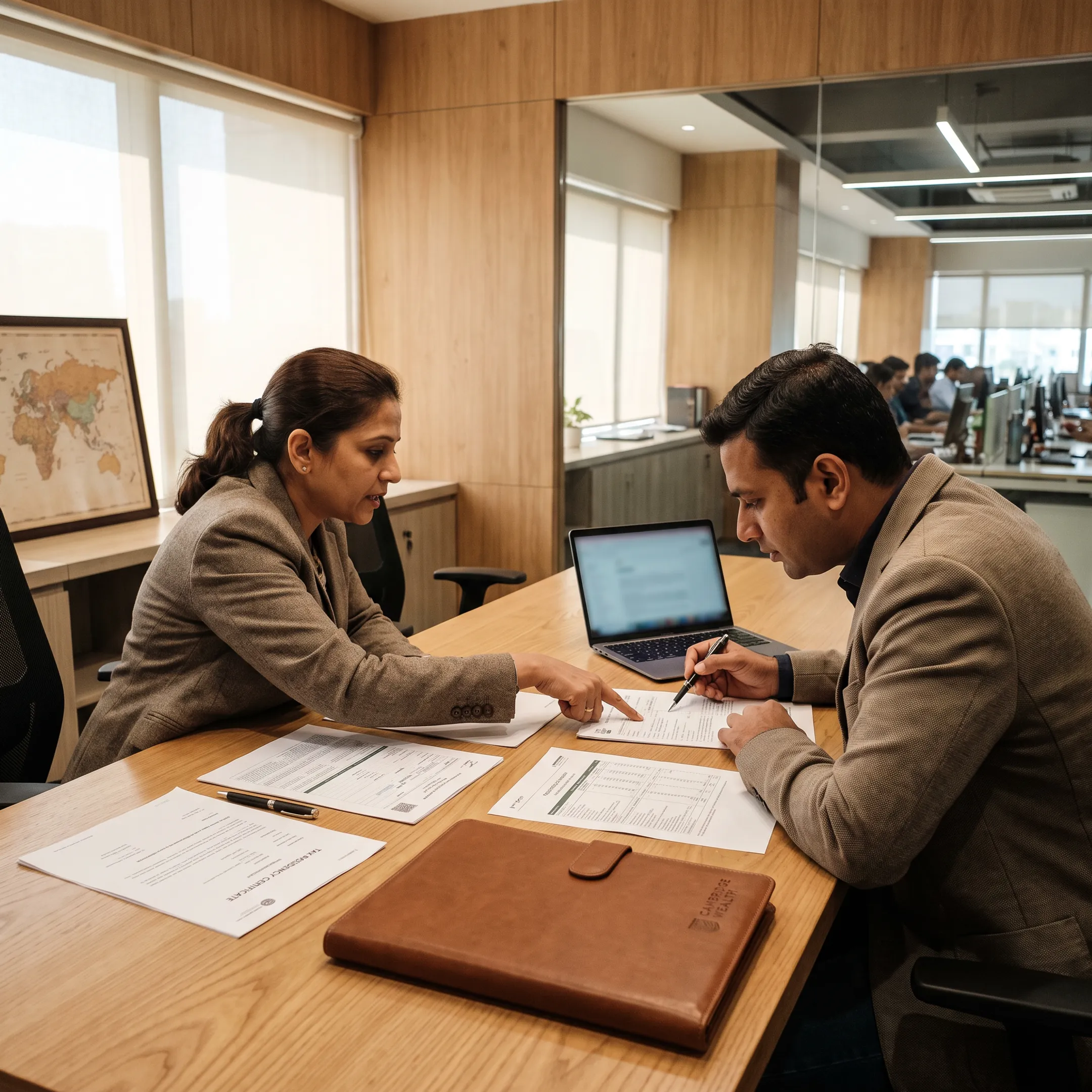 Distributor organising NRI tax documentation with an investor