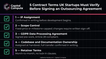 Software outsourcing contract checklist five essential terms UK startups must verify