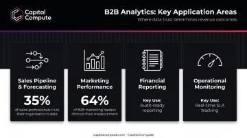 four B2B data analytics application areas with supporting trust and accuracy statistics