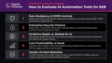5-criteria B2B AI automation tool evaluation framework for UK regulated teams