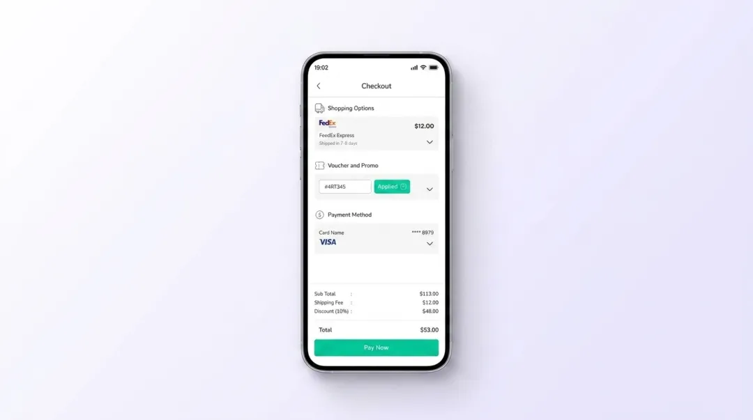 Mobile ecommerce checkout experience on smartphone with product and cart visible