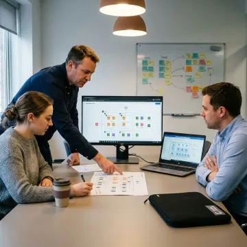 Cloud consultant reviewing AWS and Azure architecture