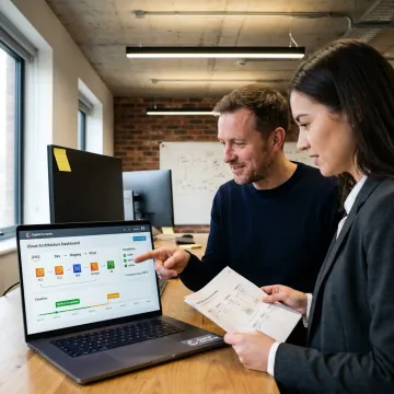 Cloud consultants reviewing architecture diagrams