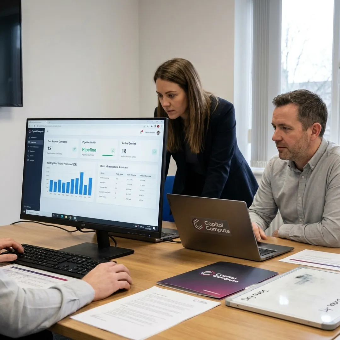 Data analytics consultant reviewing dashboards