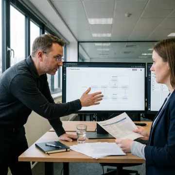 IT consultants reviewing project architecture