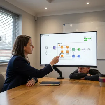Cloud consultant reviewing architecture with SMB team