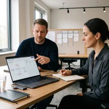 Software development team reviewing SaaS architecture