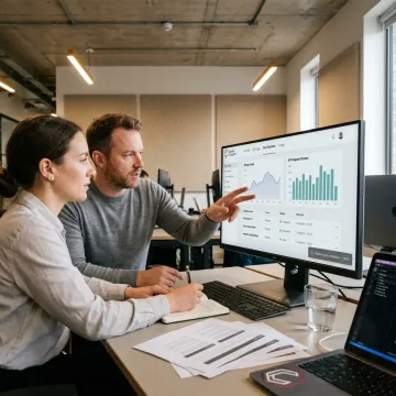 Engineers reviewing energy software workflows