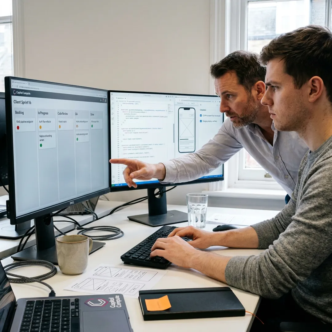 Developer planning web app delivery process